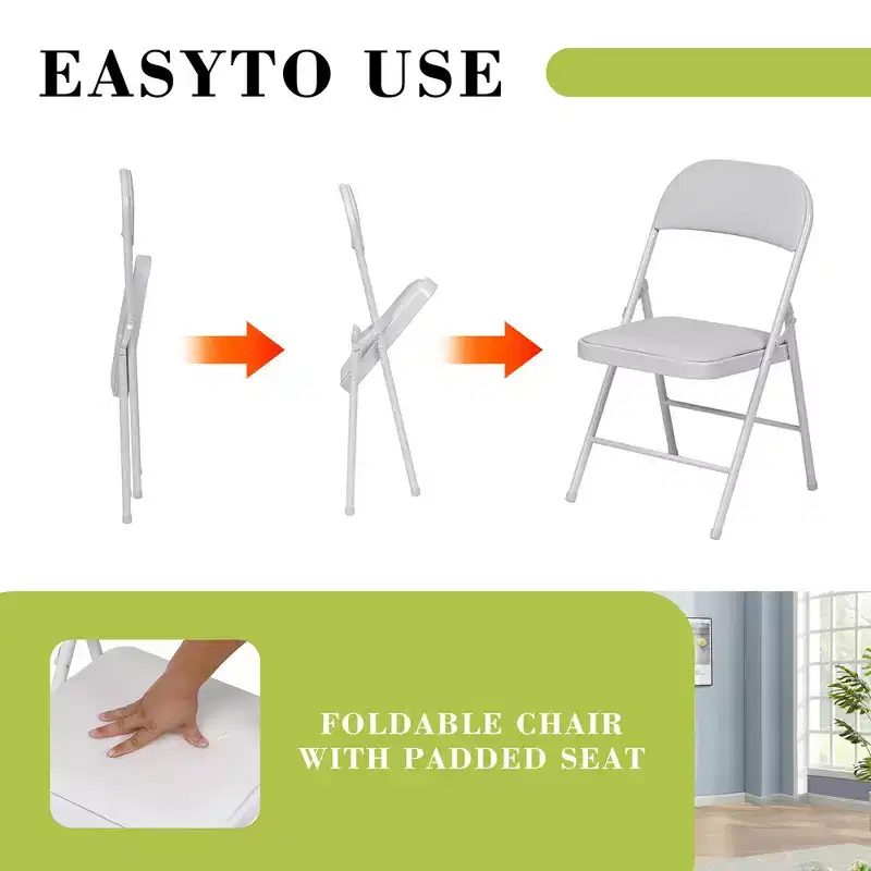 4-Pack Folding Chairs with Padded PU Leather Seat & Back, Metal Frame, 350 lb Capacity White