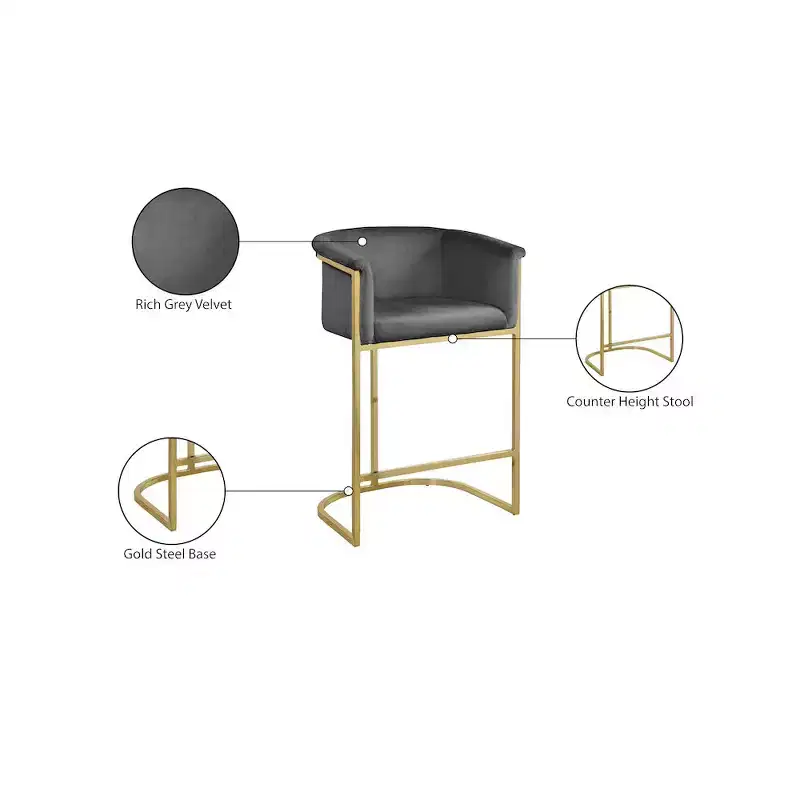 Meridian Furniture,Donatella Grey Velvet Stool