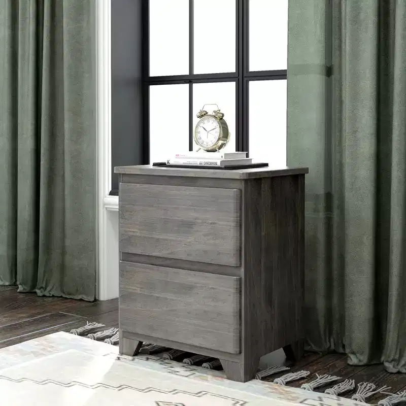 Nightstand with 2 Storage Drawers, Solid Wood Bedside Side Table for Bedroom - Modern Farmhouse Style