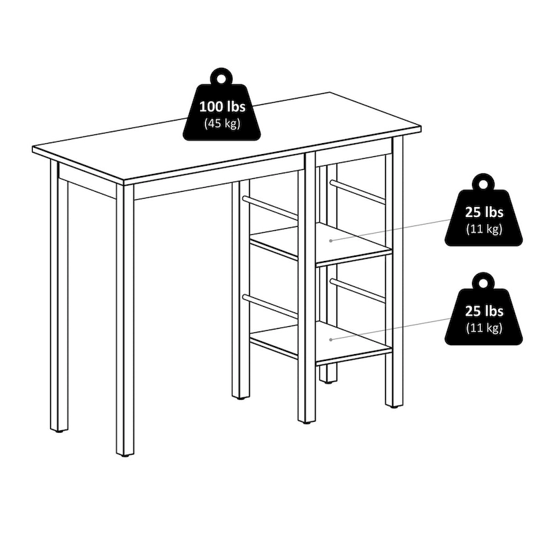 Egan Breakfast Kitchen Island with Shelves, Walnut - 45W x 19.7D x 36.2H