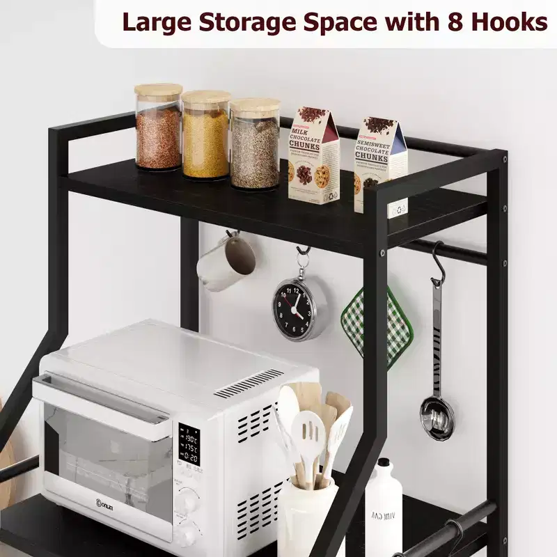Freestanding Kitchen Bakers Rack, 5 Tier Microwave Stand with Wire Basket & Adjustable Feet, 50.7'' Tall Industrial Coffee Bar Statio