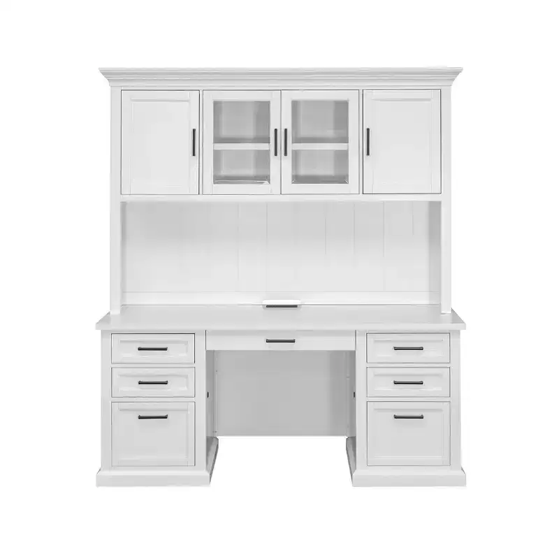 Modern Wood Credenza Desk with Hutch Fully Assembled White - Abby Collection - Martin Furniture