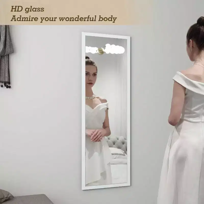 48 inchx 16 inch Over Door Full Length Mirror Wall Mounted Hanging with 2 Metal Hangers Bedroom Living Room Bathroom White