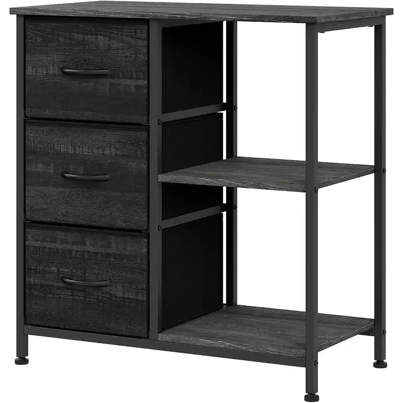 Modern 3 Drawer File Cabinet, Printer Stand with 2 Open Storage Shelves, Fabric Filing Cabinet Under Desk for Home Office