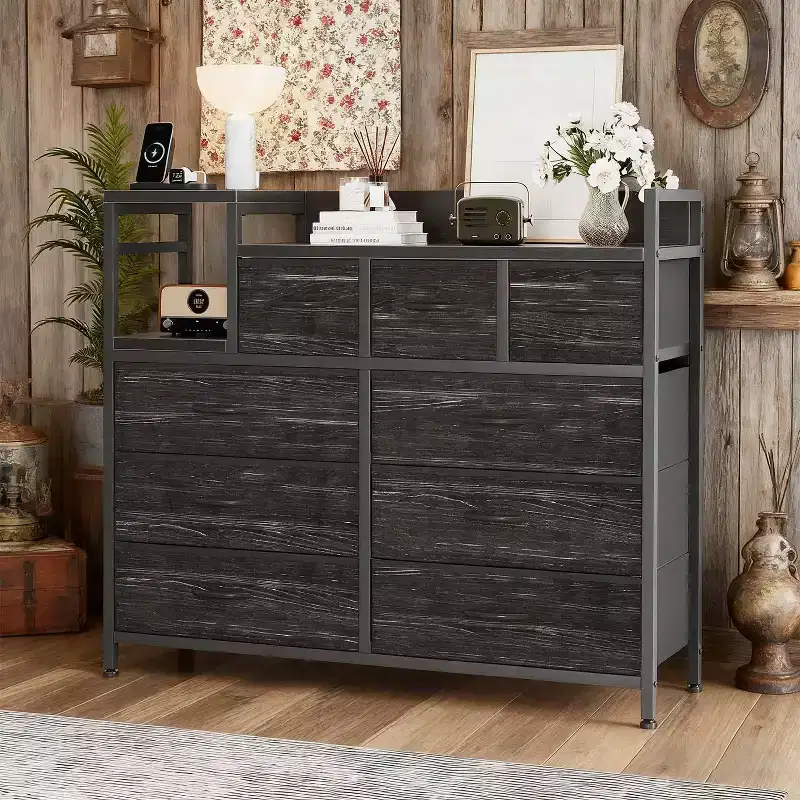 39Metal Fabric Farmhouse 9 Drawer Dresser for Bedroom, Closet, Living Room, Apartment,