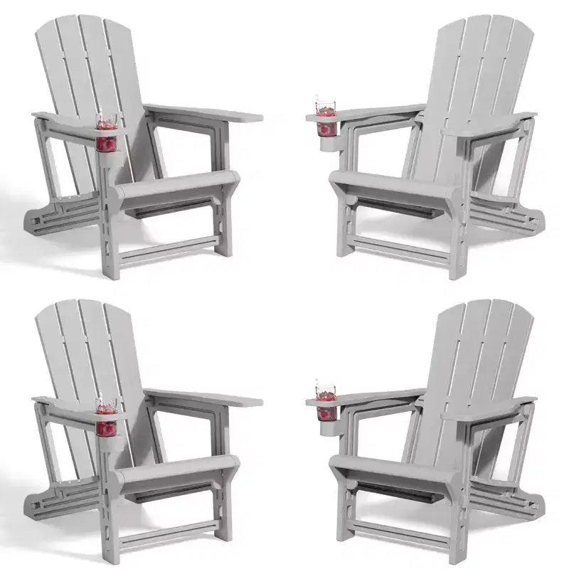 NAYSAYE Patio Chaise Lounge Adirondack Chair 4-Piece Foldable Recliner with Cup Holder 400 LBS Capacity for Backyard Garden, 22.3*30*36.4