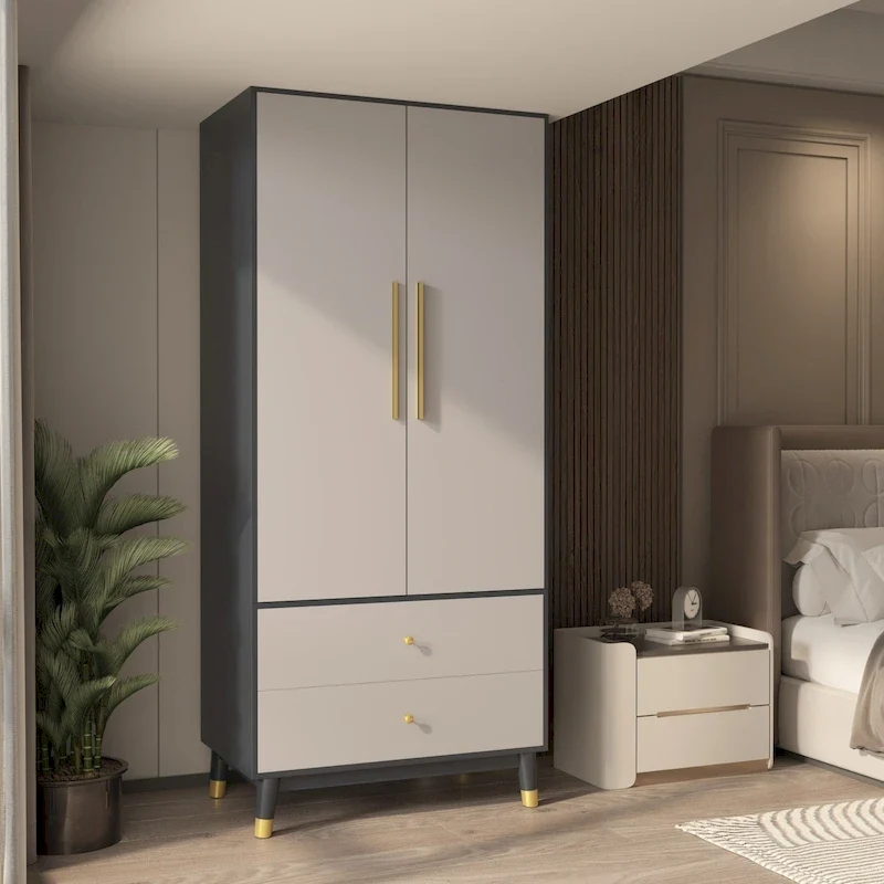 Wardrobe Cabinet with Two Drawers and Hanging Storage