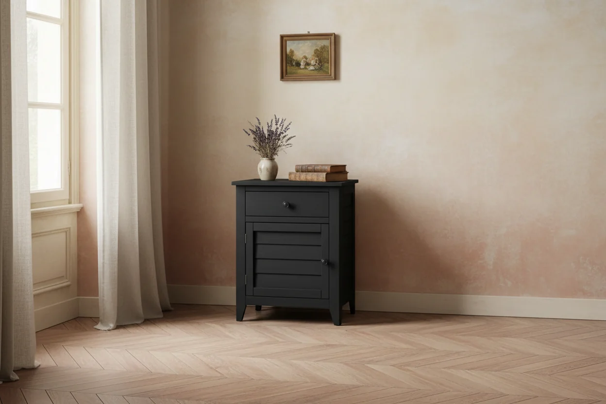 Accent Side End Table Nightstand Storage Drawer Bedroom Storage Black Veneer Transitional