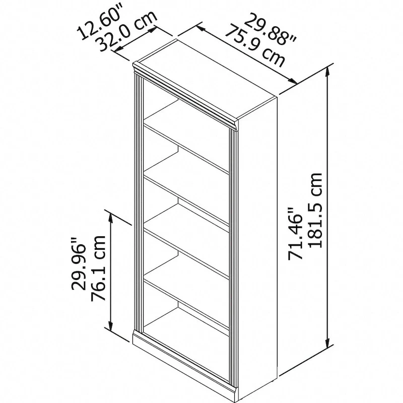 A five-tiered bookcase, two-piece set.