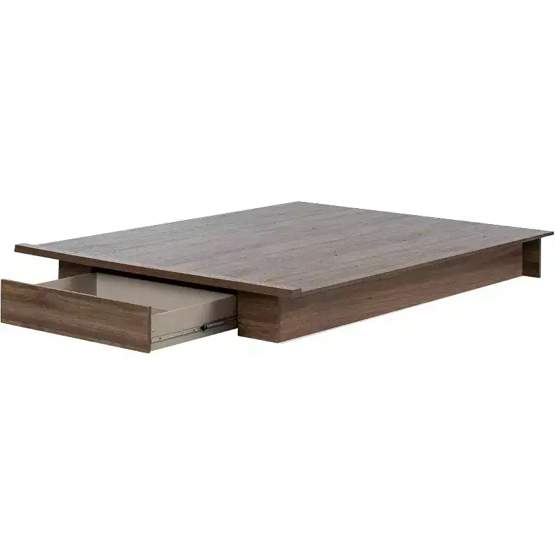 8.5 in.H Adjustable (Full to Queen) Size Brown with Storage Beds made of Particle Board Bed Frame
