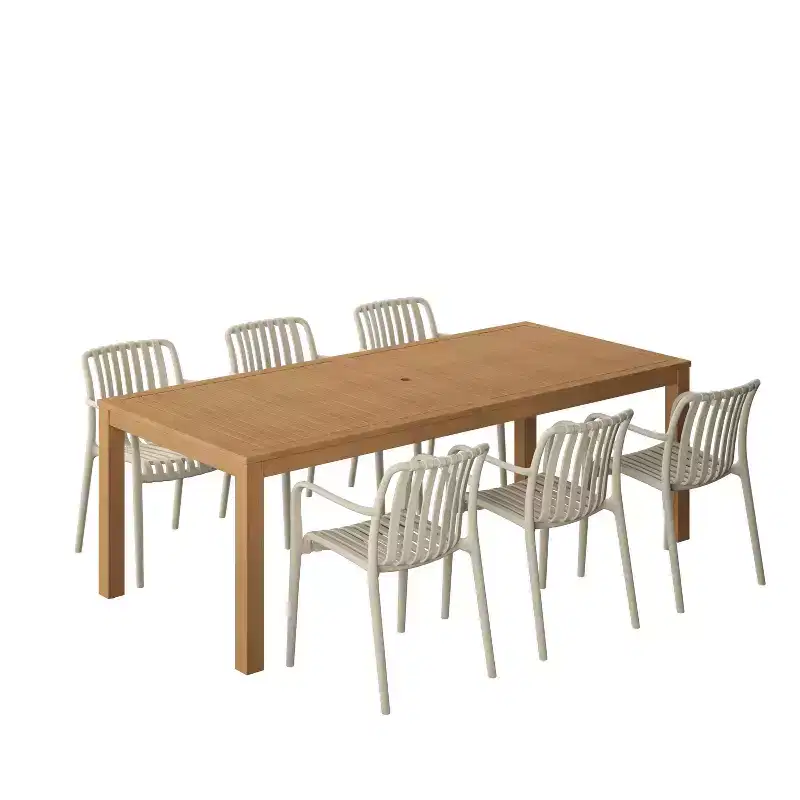 Amazonia Beijo 7pc Rectangular Outdoor Patio Dining Set Beige