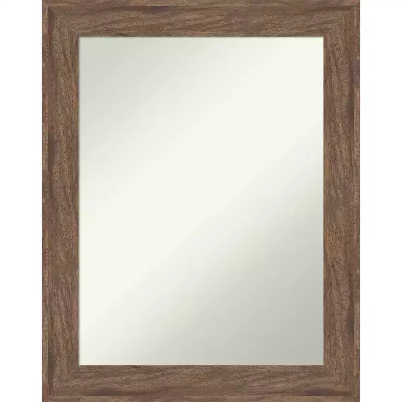 Medium Brown Non-Beveled Framed Bathroom Vanity Wall Mirror