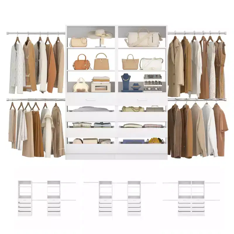 Besiost Closet System with 8 Wooden Drawers and 4 Hanging Rods