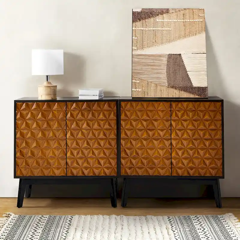 Modern 2-Door Accent Storage Cabinet Sideboard with Adjustable Shelf, Set of 2, MDF Construction