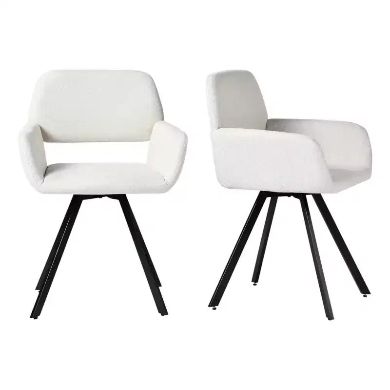 HomeRoots Set of Two Beige and Black Fabric and Steel Dining Arm Chairs
