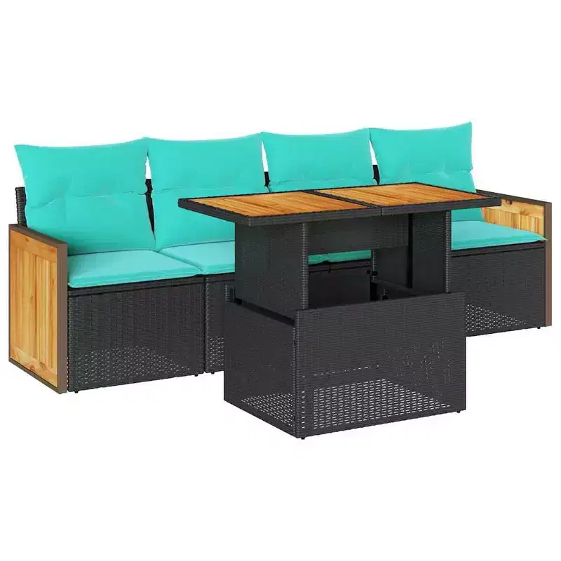 vidaXL Patio Sofa Set with Cushions Poly Rattan