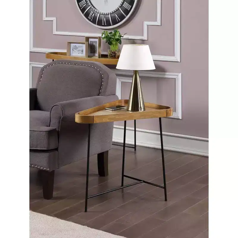 Triangle End Table with Driftwood Top & Black Hairpin Legs