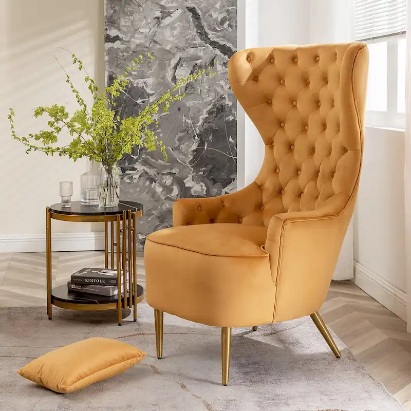 KINWELL Tufted High Wingback Accent Chairs Velvet Armchairs, Set of 2