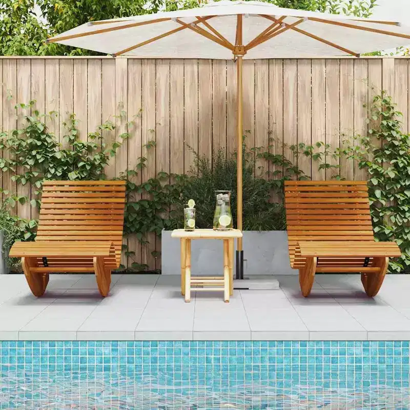 vidaXL Lounger 2 pcs Brown 60.63 x 23.62 x 29.13 in Solid Acacia Wood