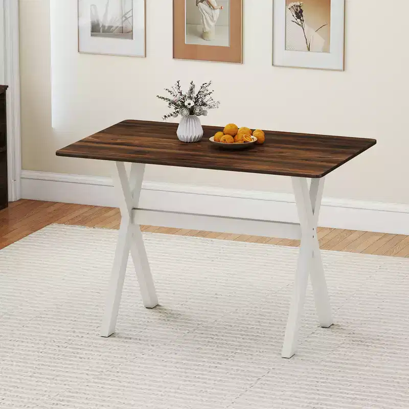 Costway Dining Table w/ X-shaped Frame Wood Grain Texture Tabletop Accent Side Table