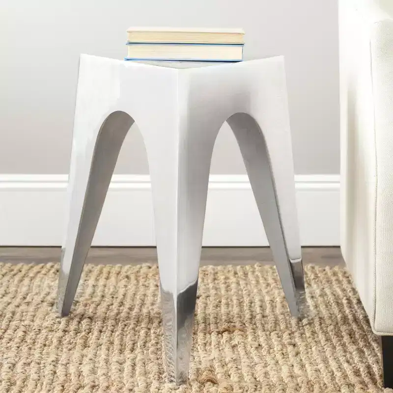 Indium Triangle Aluminum Side Table - FOX5501A - Silver - Safavieh Couture