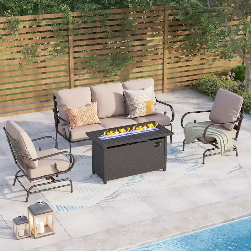 MAISONARTS Patio Sofa Set 4/6-Piece Outdoor Conversation Set with 45 Gas Fire Pit Table