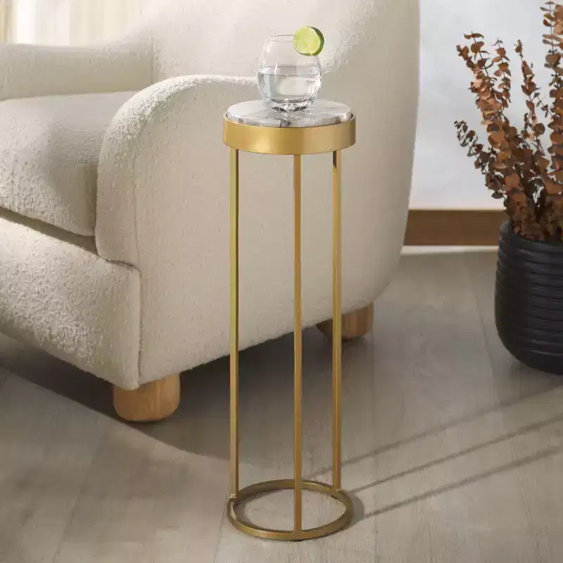 Stone Top Drink Table, Gold Metal Base