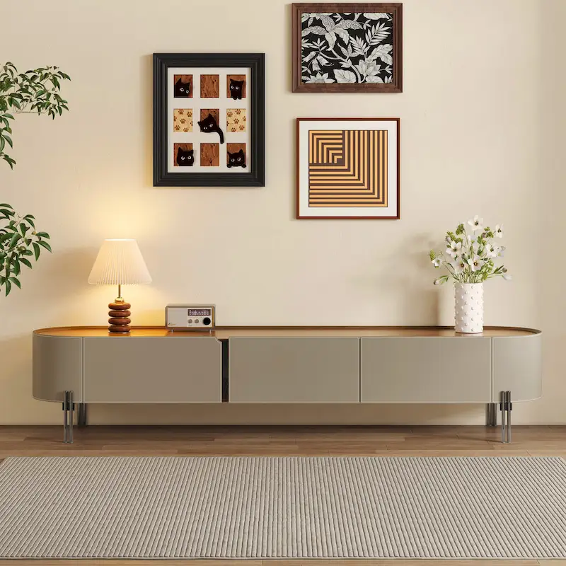 78.7 Leather TV Stand, Modern Entertainment Center with 3 Drawers