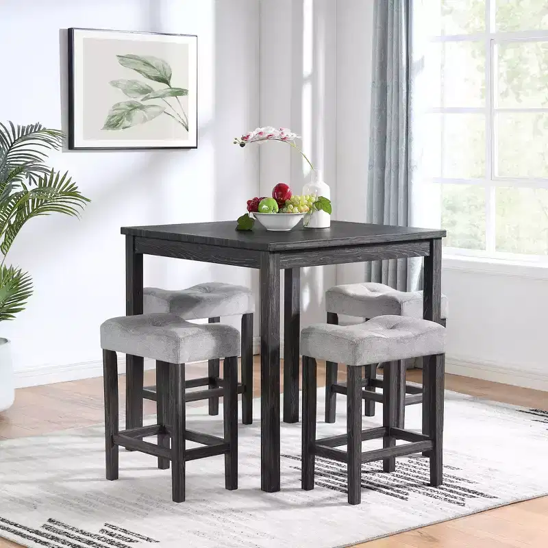 Okak 5-Piece Farmhouse Style Bar Dining Table Set & Bar Stools for Kitchen,Dining Room,Vintage Dinette Set with Solid Wood Frame