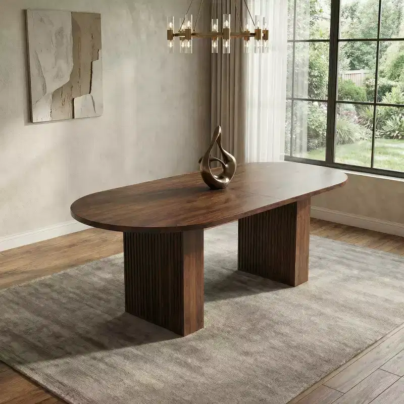 62.9 Oval Modern Farmhouse Dining Table, Walnut Veneer, Waterproof & Scratch Resistant