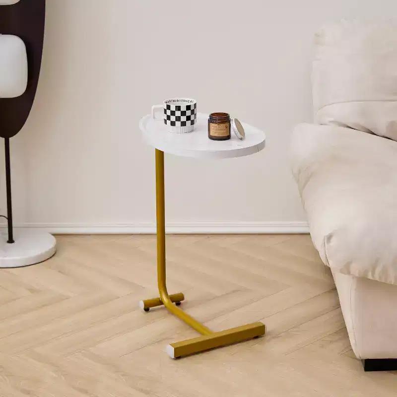 White C-Shaped Side Table, Slim Sofa End Table for Couch and Bedroom