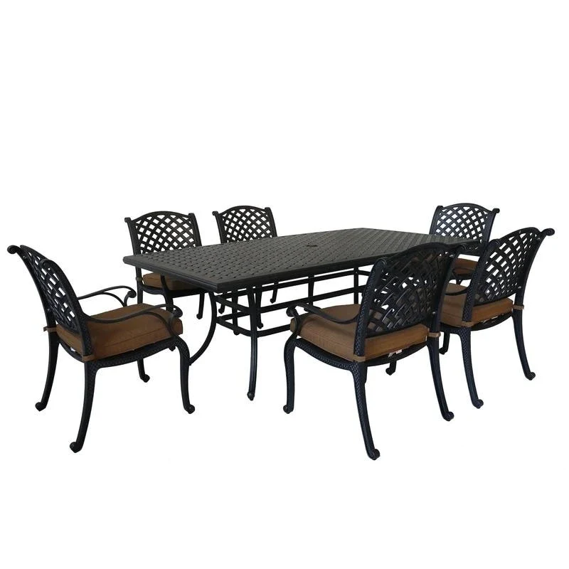 Ventura Cast Aluminum 7 Piece Rectangular Dining Set with 6 Arm Chairs - N/A