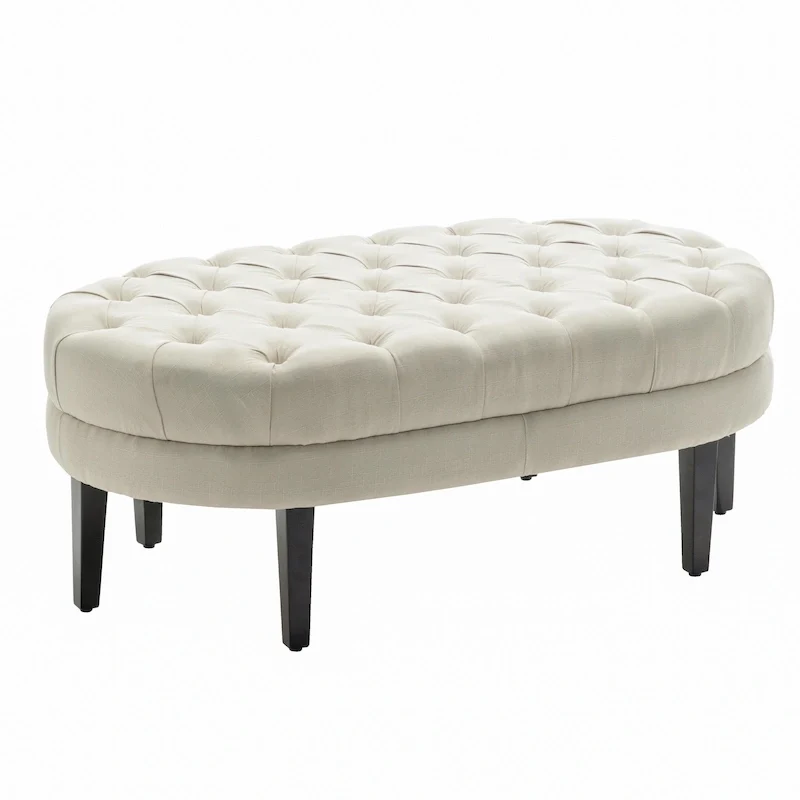 Itan Fabric Oval Cocktail Ottoman with Rubberwood Legs