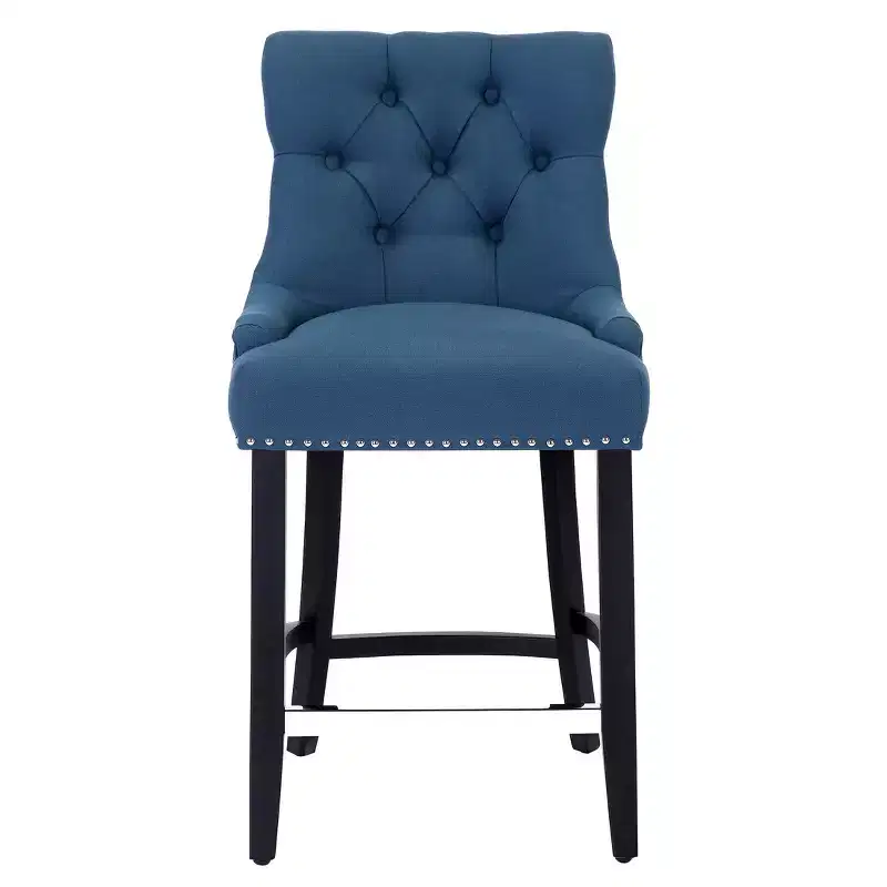 WestinTrends 24 Linen Fabric Tufted Buttons Upholstered Wingback Counter Stool, Tea