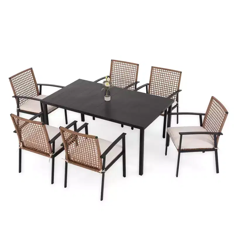 LAUSAINT HOME 7 Pieces Patio Dining Set, 6 - Person Rectangular Outdoor Dining Set Conversation Set for Backyard