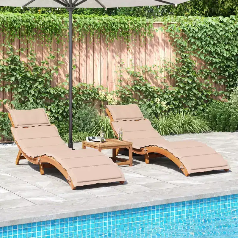 vidaXL Sunlounger Set of 2 Beige Solid Acacia wood Foldable Sunlounger