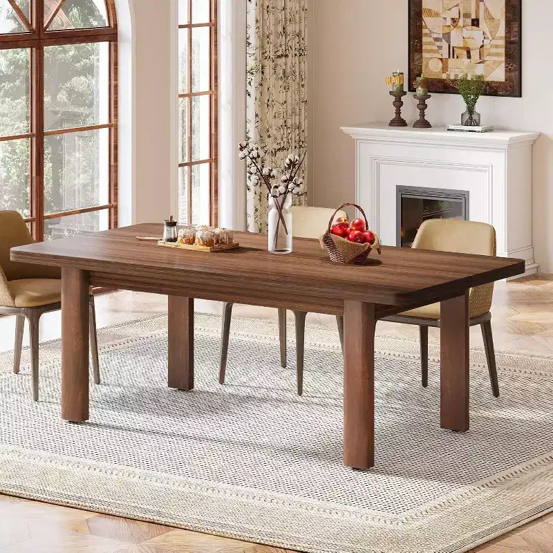 Farmhouse Wood Dining Table for 4-6 People, Large Rectangle Kitchen Table, with Solid Wood Legs for Dining Room, Brown