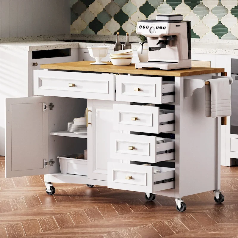 White Drop Leaf Kitchen Island Cart for 1–2 Person, No Stool