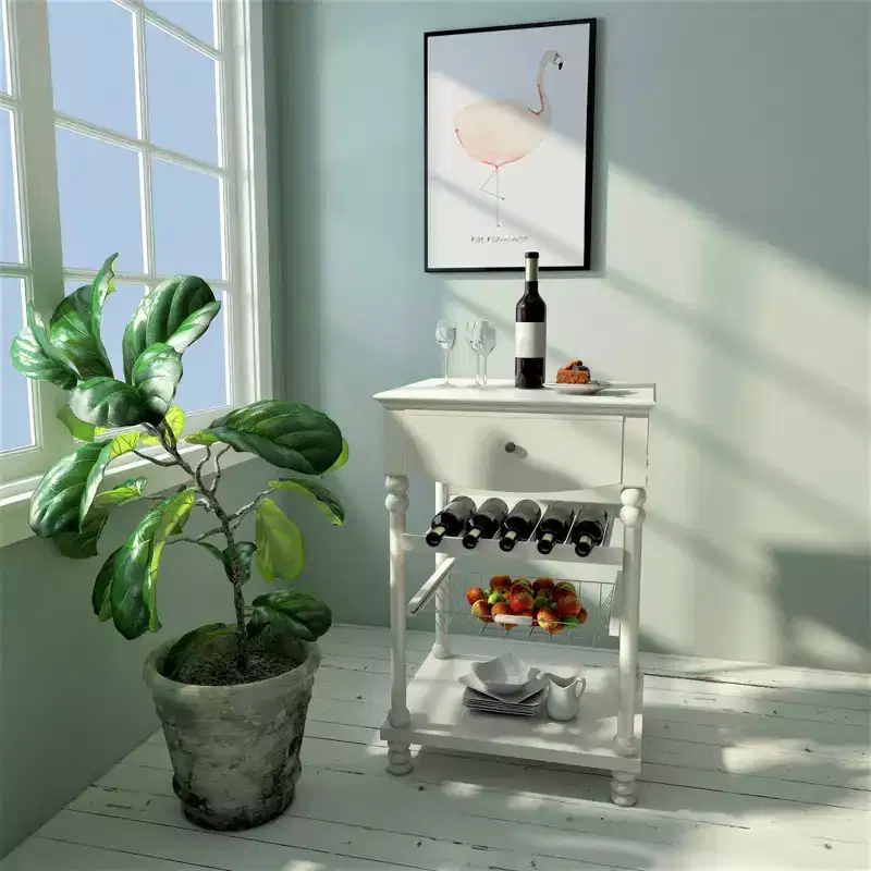 eHemco Euro Kitchen Cart with 1 Drawer, 2 Storage Shelves and 1 Basket, White