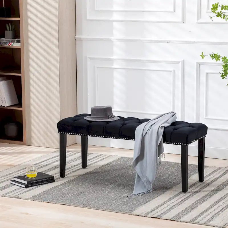 Upholstered Tufted Bench Ottoman Footrest Stool Accent Bench