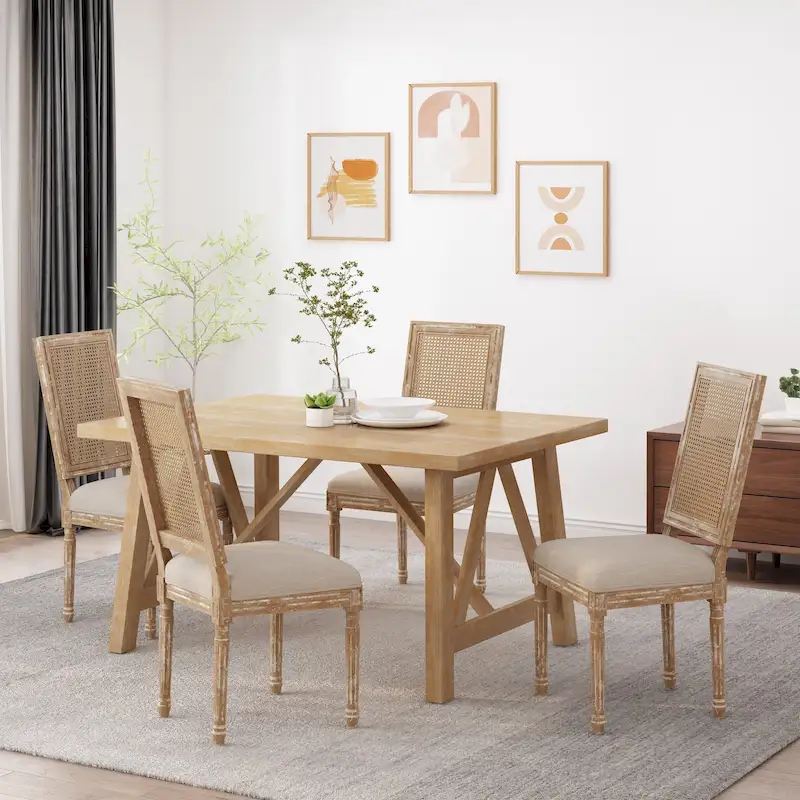 Regina Wood and Cane Upholstered Dining Chair (Set of 4)