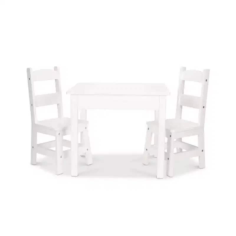 Melissa & Doug Wooden Kids' Table and 2 Chairs Playroom Furniture Set - White: Square Surface, 3-Piece Set