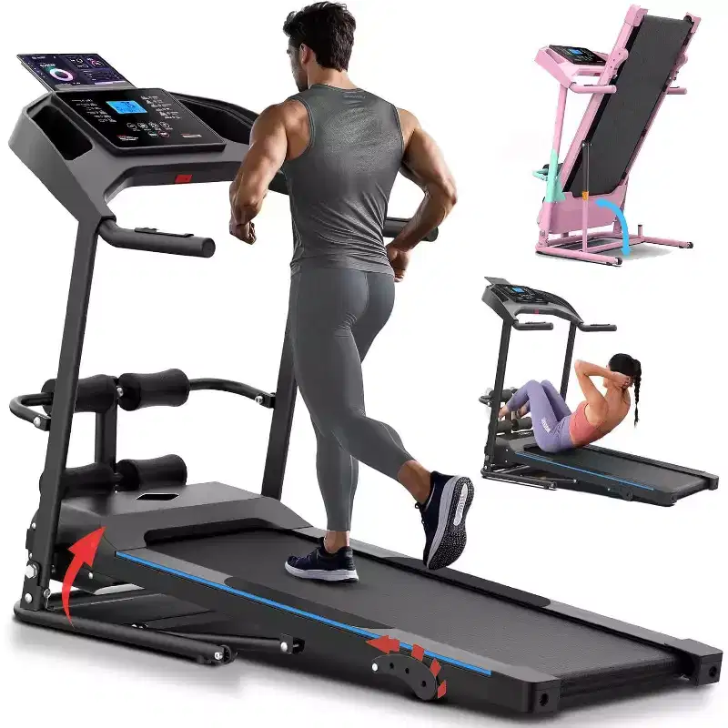 KRISRATE Foldable Treadmill with Sit Up Bench, 2025 Upgrade 3.5HP Portable Treadmills for Home with Incline, Smart LCD Display Body Fat & Heart Rate