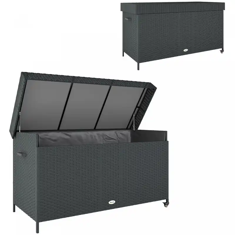 165 Gallon Outdoor Storage Deck Box With Liner, Gas Strut & Wheels