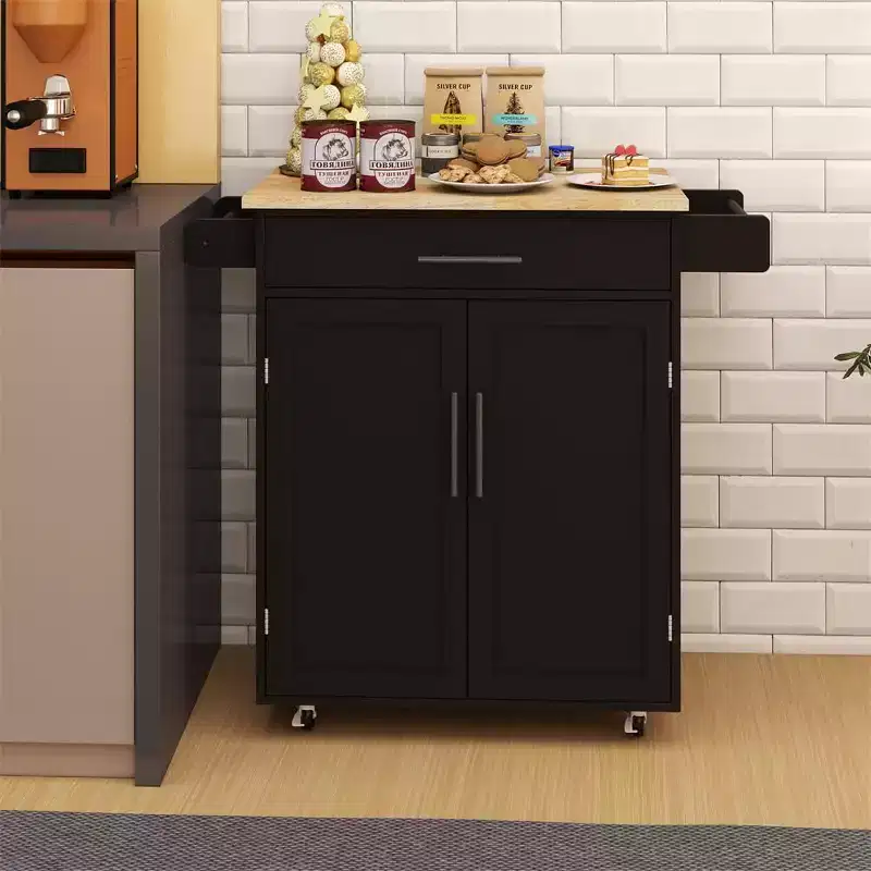 Kitchen Island Cart with 2 Drawers & 2 Open Shelves, Mobile Prep Table with Locking Wheels, 39.4 in W