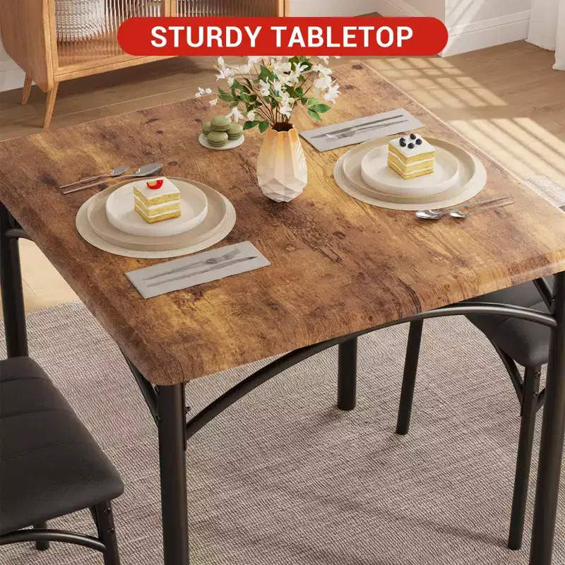 3-Piece Dining Table Set, Table with 2 Upholstered Chairs for Breakfast Nooks & Small Spaces, Vintage