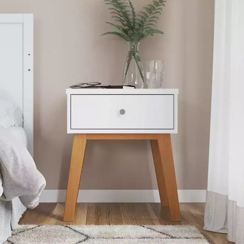 1-Drawer Nightstand for Nursery or Bedroom - Solid Pinewood, Non-Toxic Finish