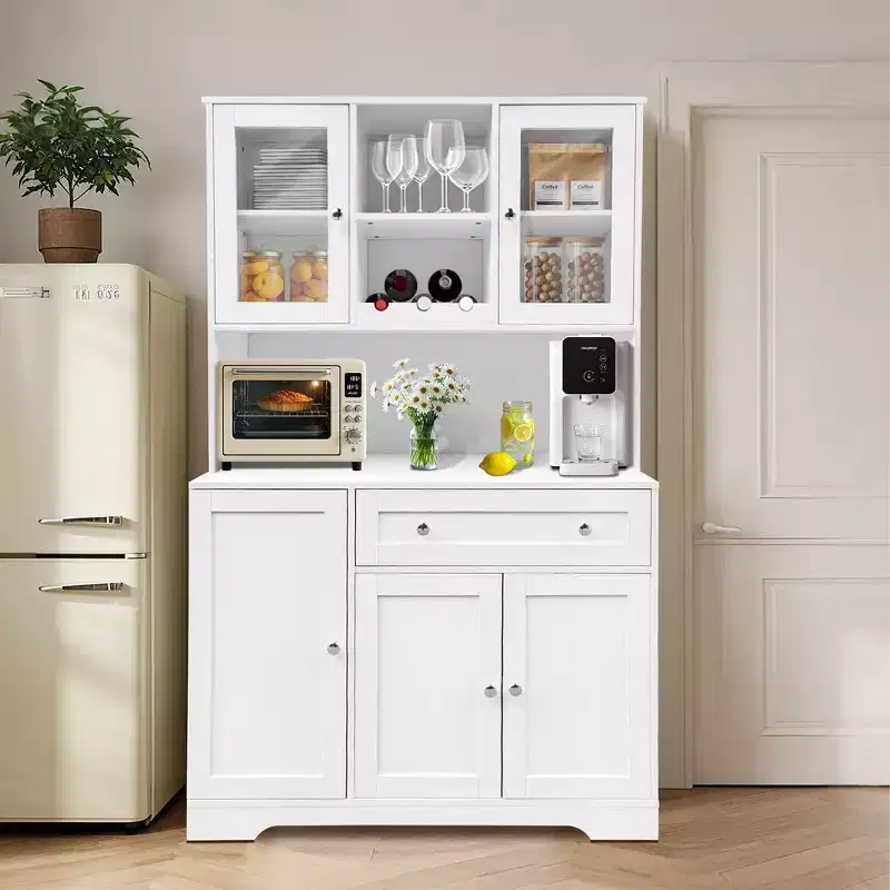 Kitchen Storage Cabinet, Kitchen Pantry Storage Cabinet with Countertop, Drawers and Door Shelves, Tall Food Pantry Cabinet For Food, Wine Storage