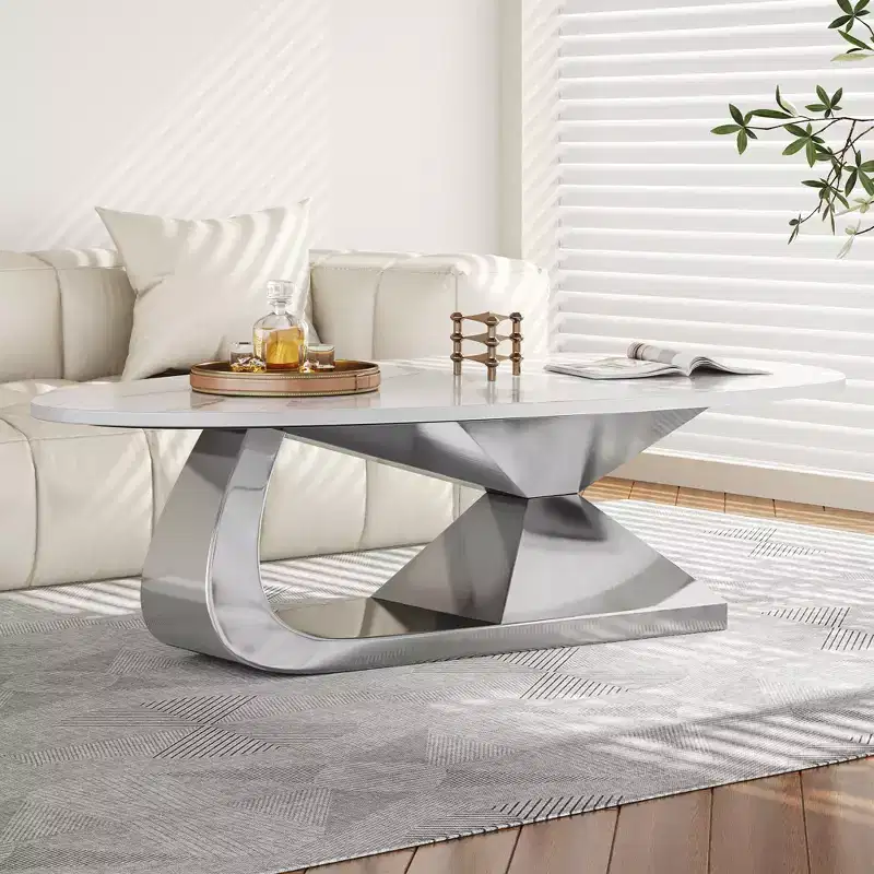 Ceramic Surface Coffee Table with Contemporary Stainless Steel Base  Durable and Elegant Showpiece for Living Room
