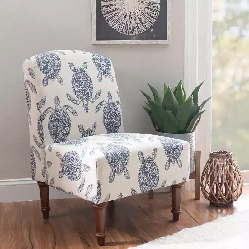 Loggerhead Accent Chair Dark Walnut - Powell Company: Rubberwood Frame, Sea Turtle Print, Foam Cushion